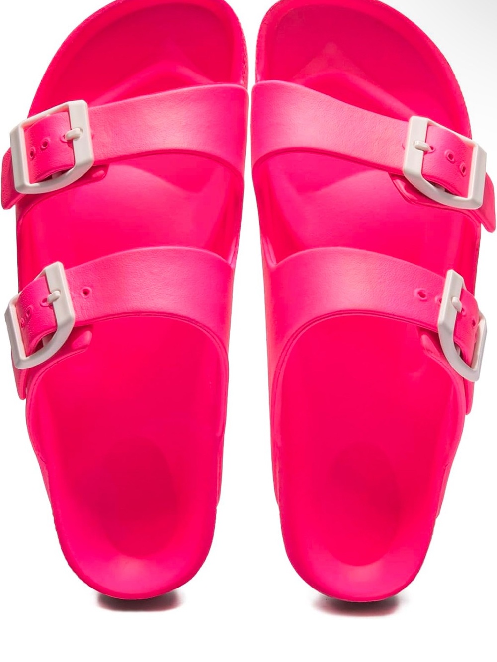 Women's Hot Pink Dual-Buckle Slide Sandals